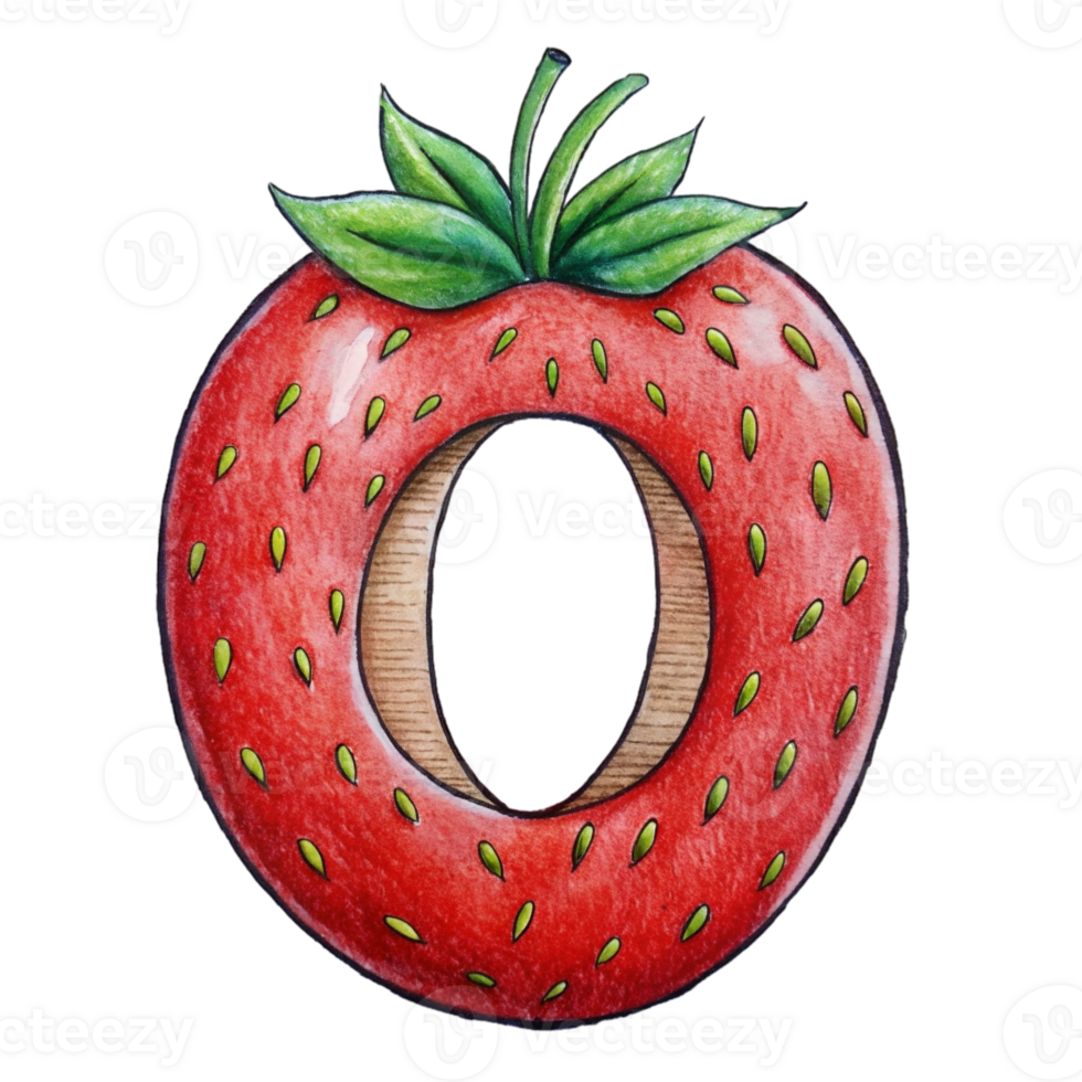 AI generated A stylized letter 'o' is depicted with the texture and color  of a strawberry, complete with seeds png