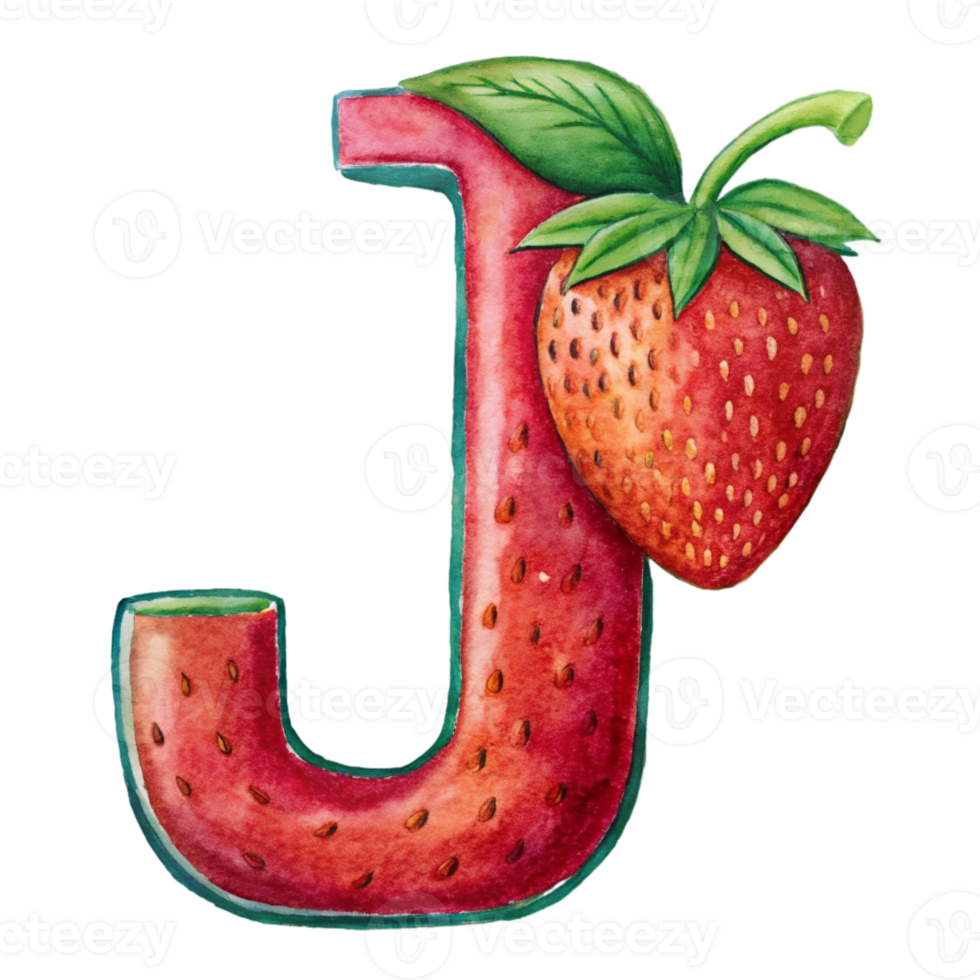 AI generated A stylized letter 'j' is depicted with the texture and color  of a strawberry, complete with seeds png