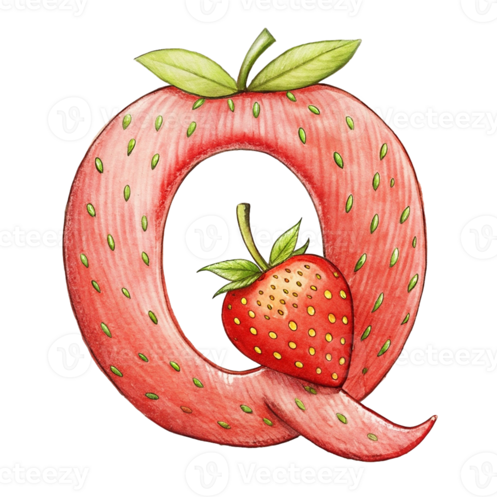 AI generated A stylized letter 'q' is depicted with the texture and color  of a strawberry, complete with seeds png