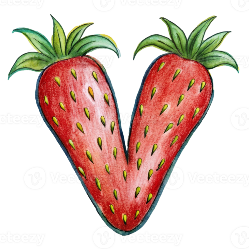 AI generated A stylized letter 'v' is depicted with the texture and color  of a strawberry, complete with seeds png
