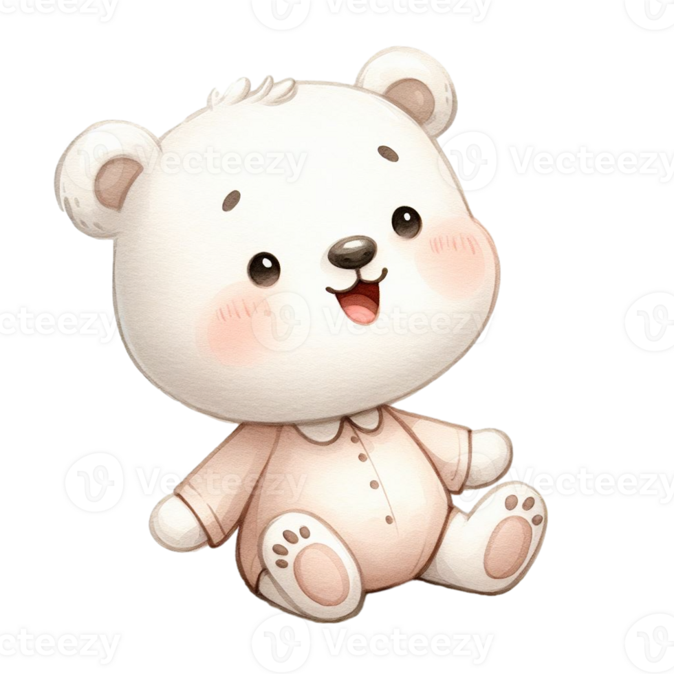 AI generated graphic of a white baby teddy bear on an isolated background png