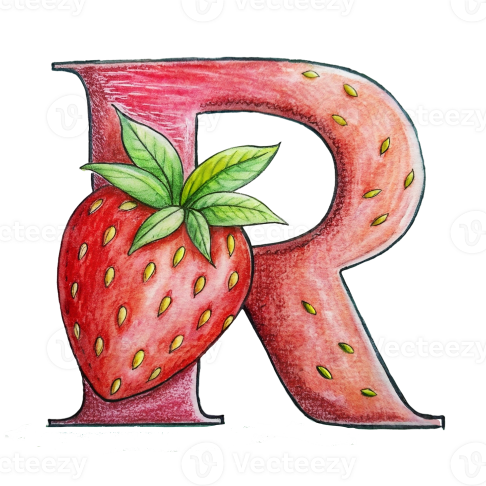 AI generated A stylized letter 'r' is depicted with the texture and color  of a strawberry, complete with seeds png