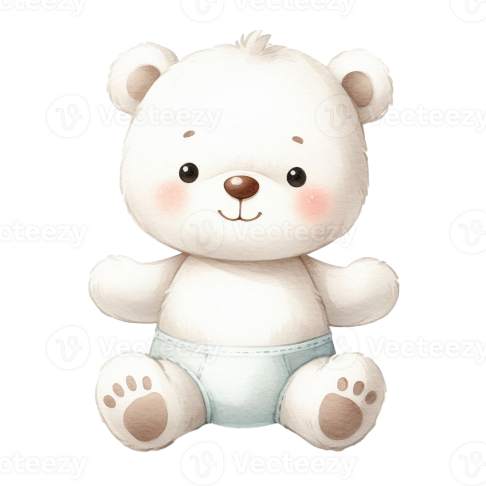 AI generated graphic of a white baby teddy bear on an isolated background png