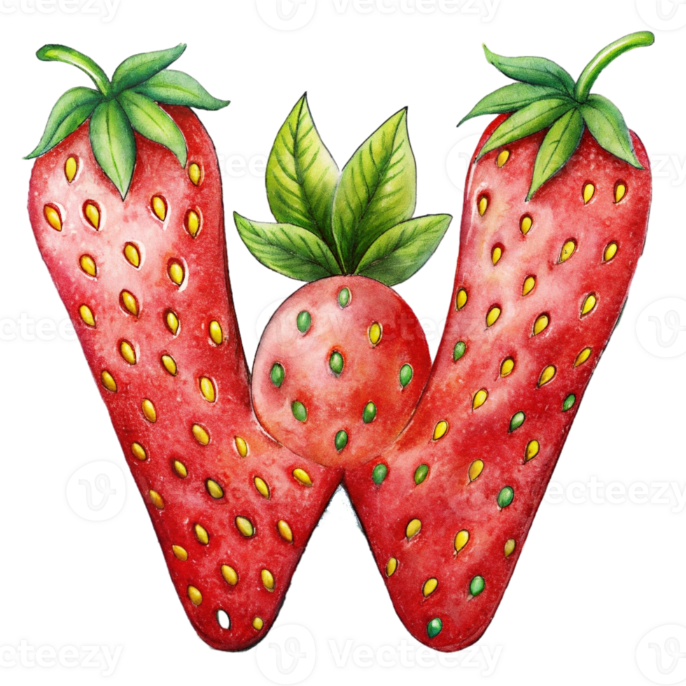 AI generated A stylized letter 'w' is depicted with the texture and color  of a strawberry, complete with seeds png