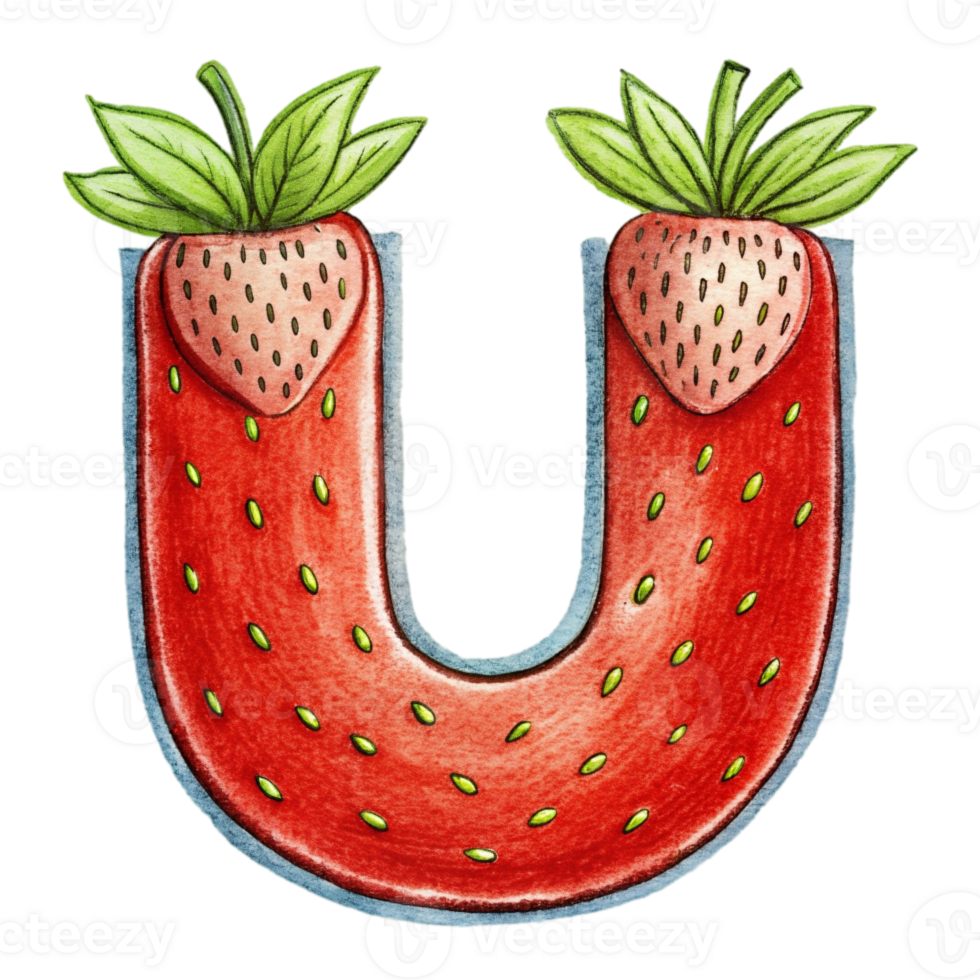 AI generated A stylized letter 'u' is depicted with the texture and color  of a strawberry, complete with seeds png
