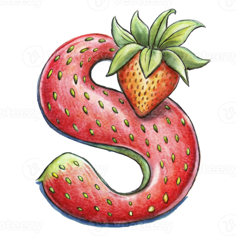 AI generated A stylized letter 's' is depicted with the texture and color  of a strawberry, complete with seeds png