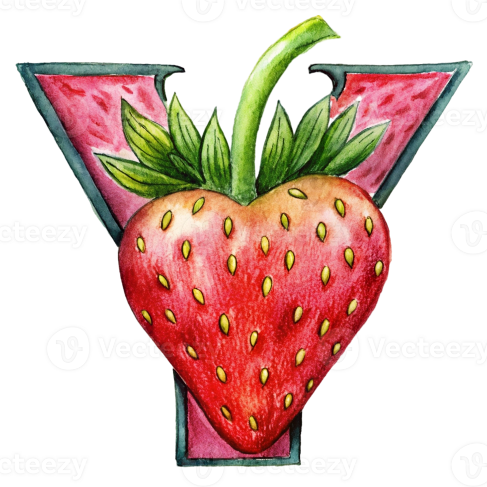 AI generated A stylized letter 'y' is depicted with the texture and color  of a strawberry, complete with seeds png