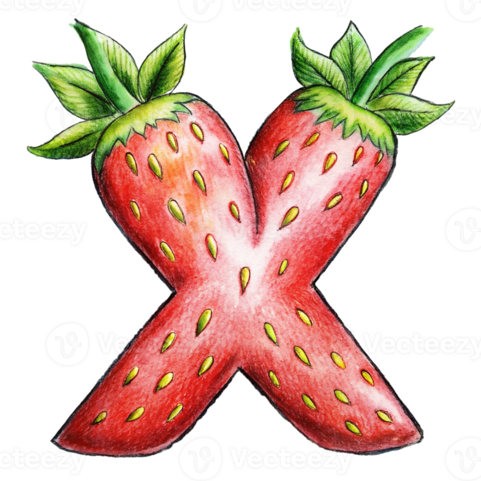 AI generated A stylized letter 'x' is depicted with the texture and color  of a strawberry, complete with seeds png