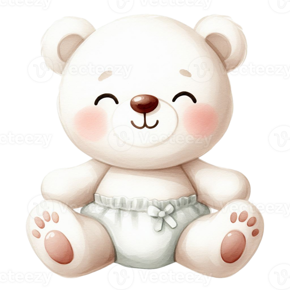 AI generated graphic of a white baby teddy bear on an isolated background png
