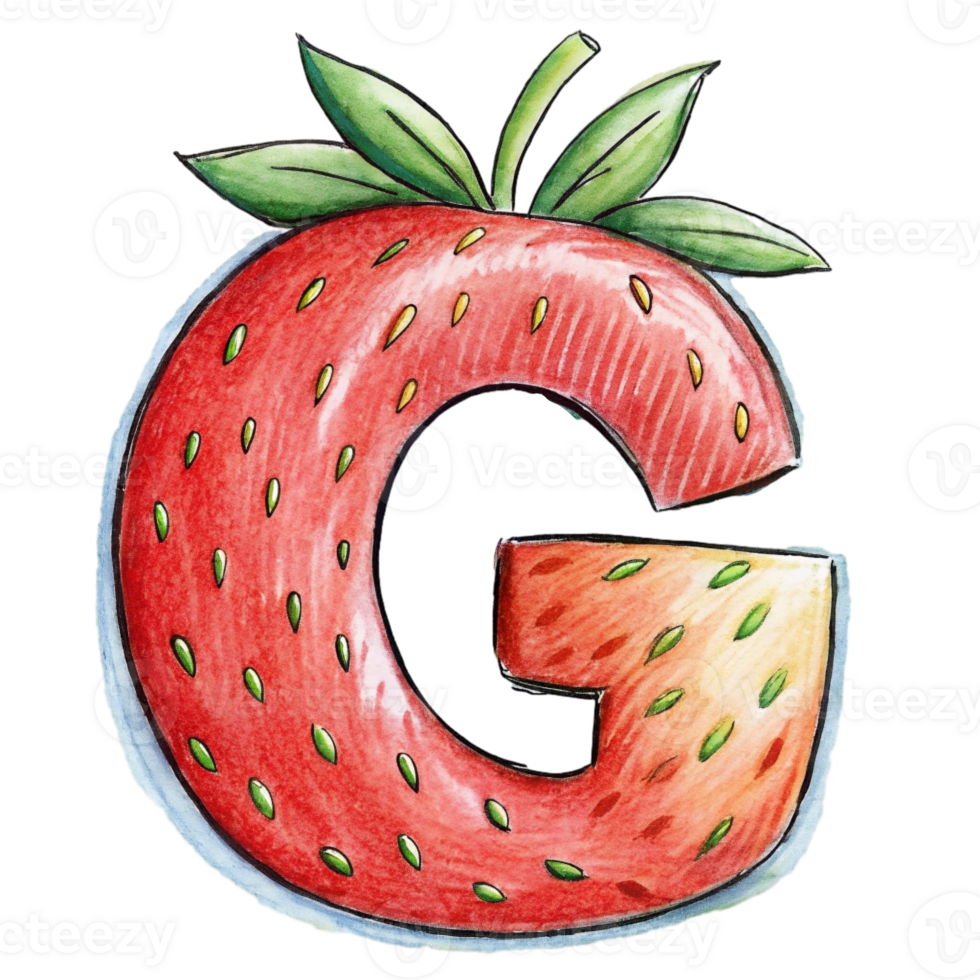 AI generated A stylized letter 'g' is depicted with the texture and color  of a strawberry, complete with seeds png