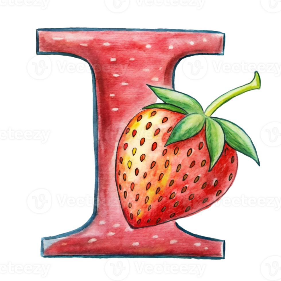 AI generated A stylized letter 'i' is depicted with the texture and color  of a strawberry, complete with seeds png