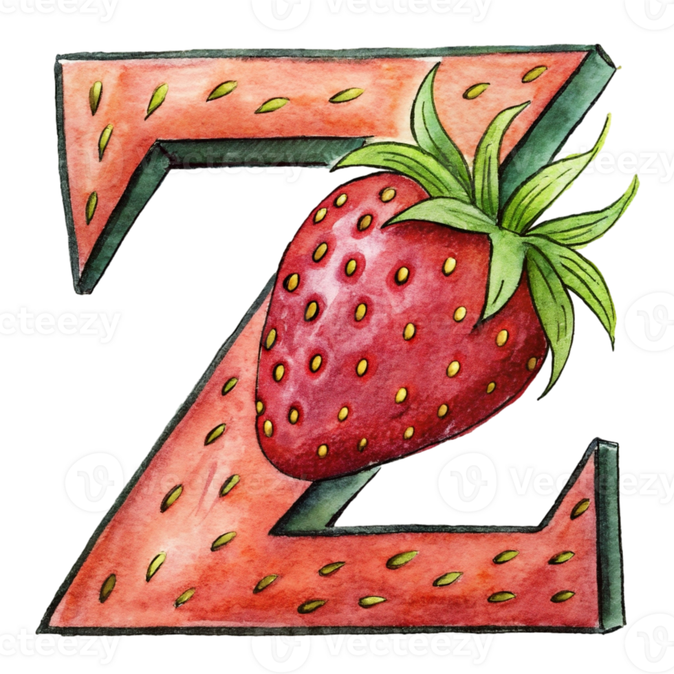 AI generated A stylized letter 'z' is depicted with the texture and color  of a strawberry, complete with seeds png