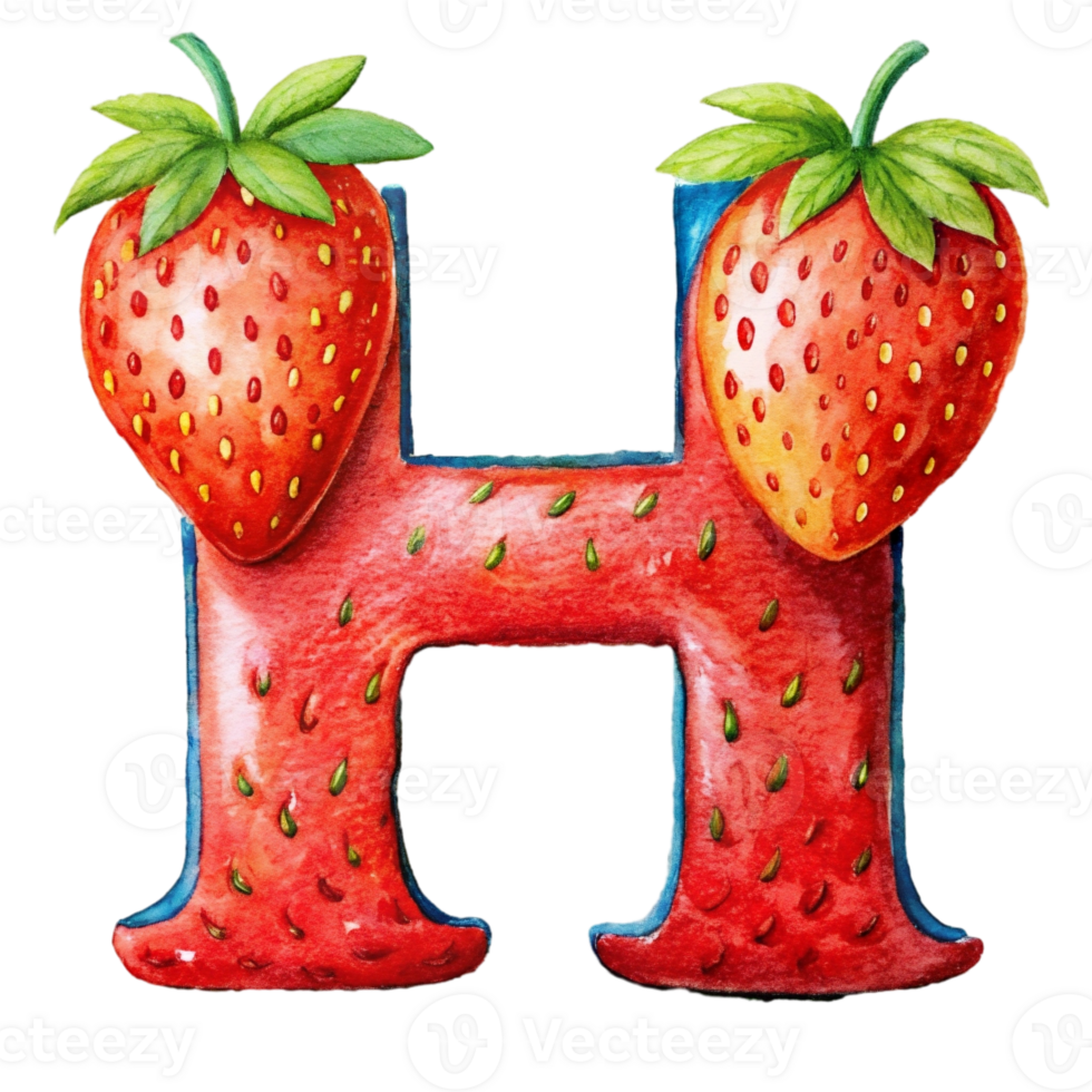 AI generated A stylized letter 'h' is depicted with the texture and color  of a strawberry, complete with seeds png