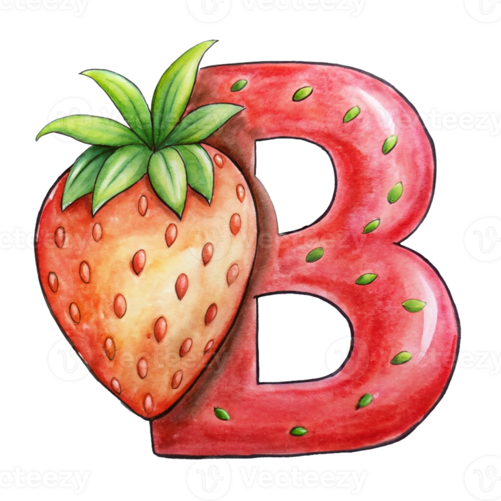 AI generated A stylized letter 'B' is depicted with the texture and color  of a strawberry, complete with seeds png
