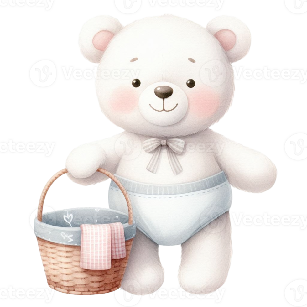 AI generated graphic of a white baby teddy bear on an isolated background png