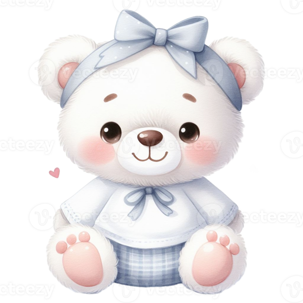AI generated graphic of a white baby teddy bear on an isolated background png