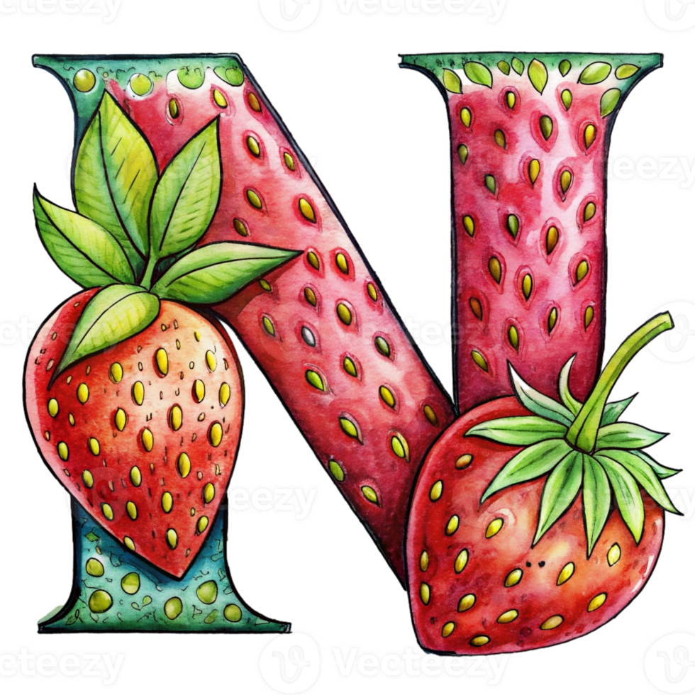 AI generated A stylized letter 'n' is depicted with the texture and color  of a strawberry, complete with seeds png