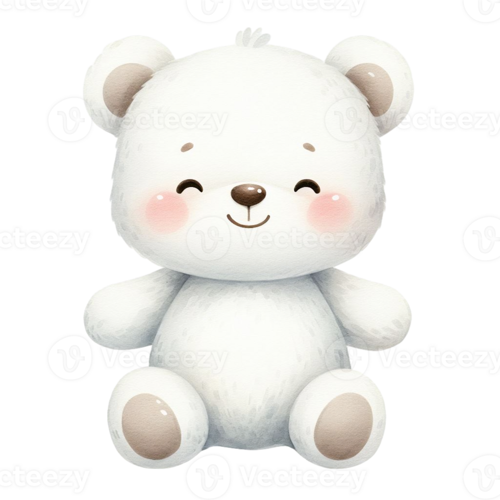 ai généré graphique de une blanc bébé nounours ours sur un isolé Contexte png