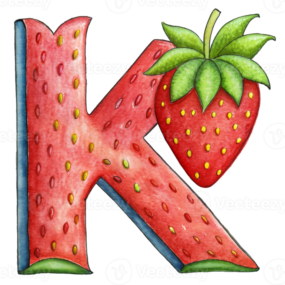 AI generated A stylized letter 'k' is depicted with the texture and color  of a strawberry, complete with seeds png