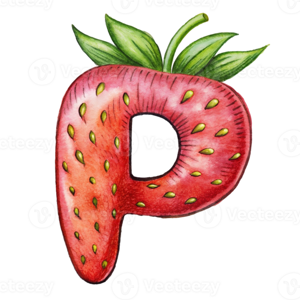 AI generated A stylized letter 'p' is depicted with the texture and color  of a strawberry, complete with seeds png