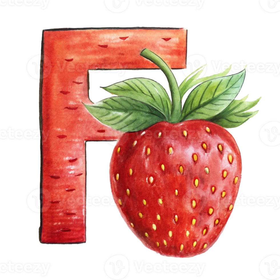 AI generated A stylized letter 'f' is depicted with the texture and color  of a strawberry, complete with seeds png