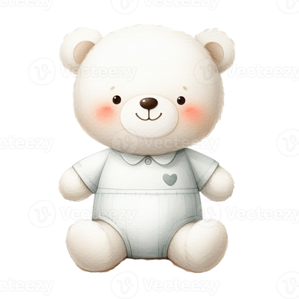 AI generated graphic of a white baby teddy bear on an isolated background png