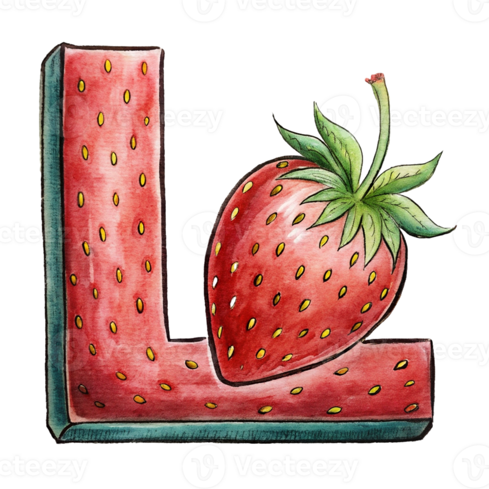 AI generated A stylized letter 'l' is depicted with the texture and color  of a strawberry, complete with seeds png