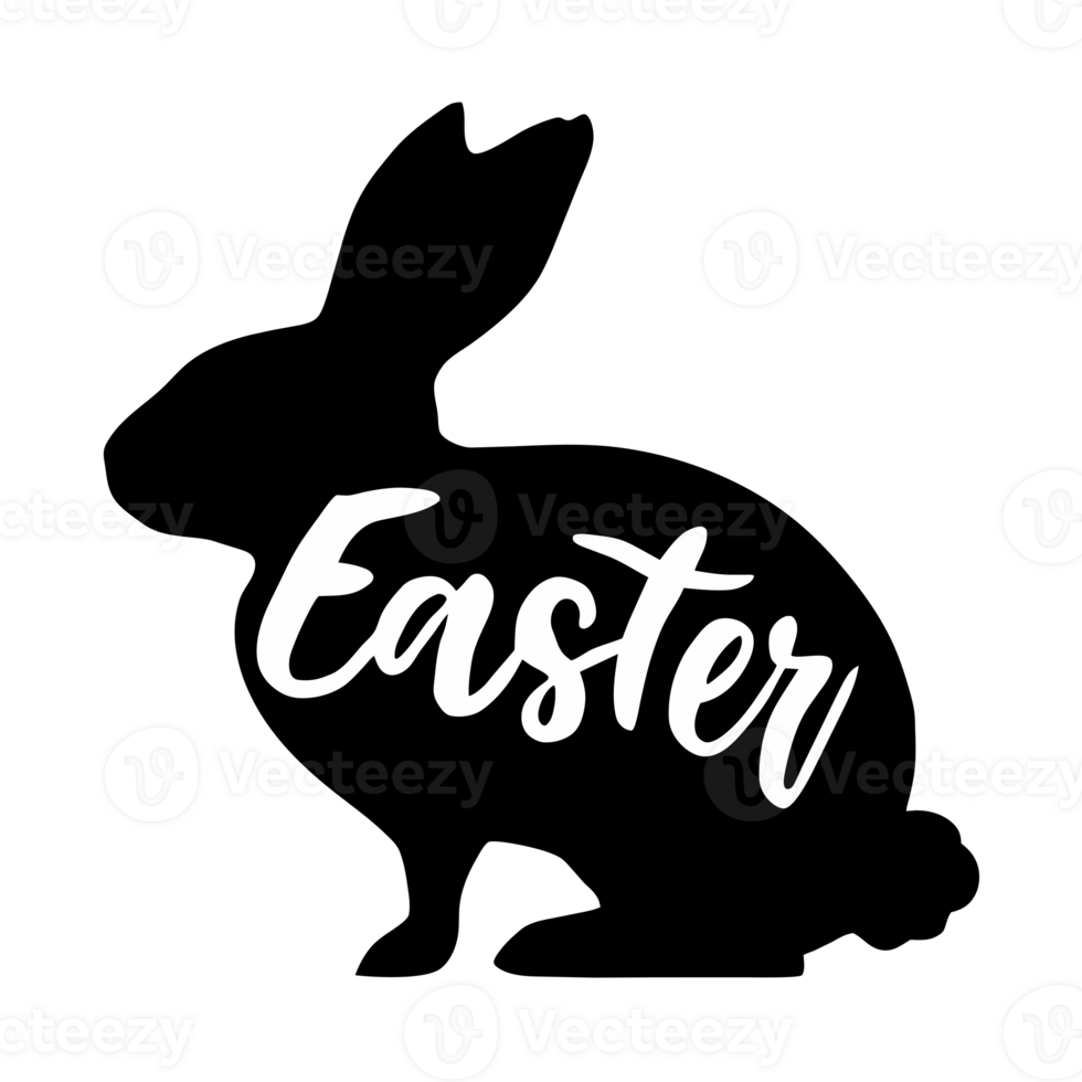 AI generated easter graphic black rabbit isolated with ornament inside png