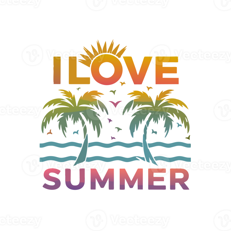 AI generated simple, colorful graphics with the words I love summer png