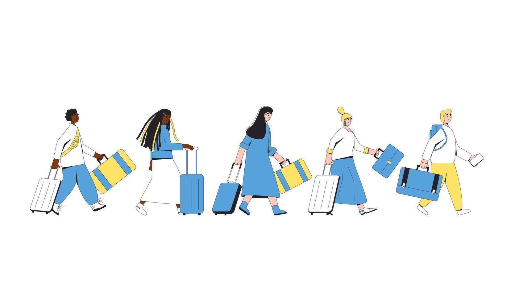 Traveler. Tourists characters with bags. vector