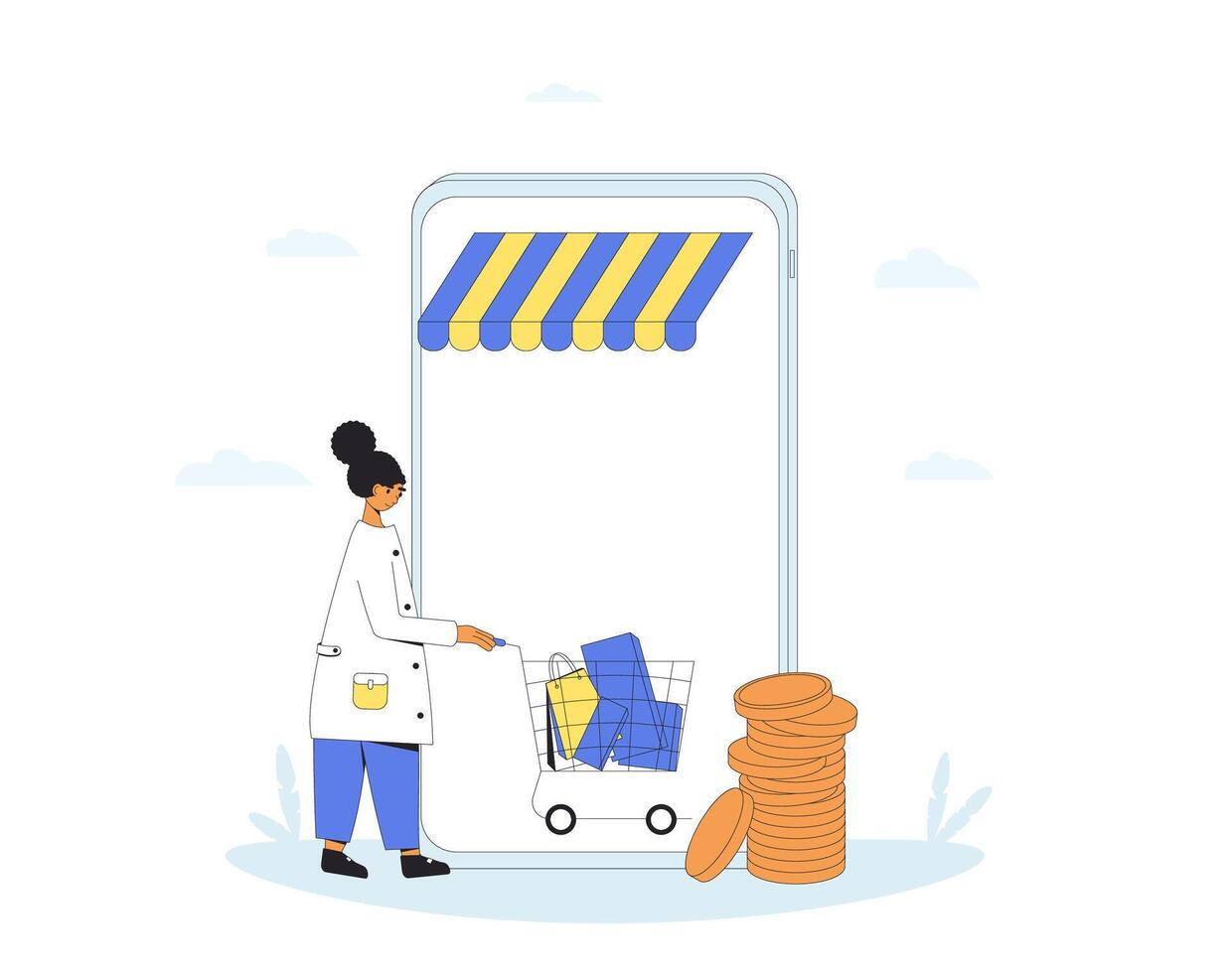 Online shopping. Woman with shopping bags. vector