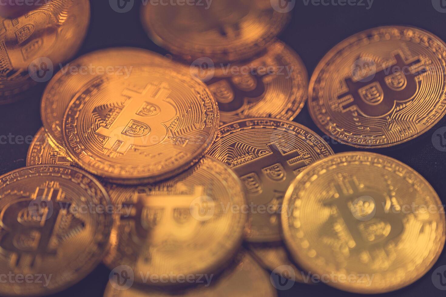 Golden bitcoin, conceptual image for crypto currency. Cryptocurrency bitcoin the future coin. Abstract business crypto market finance money background. Bitcoin BTC Cryptocurrency coins. Stock market photo