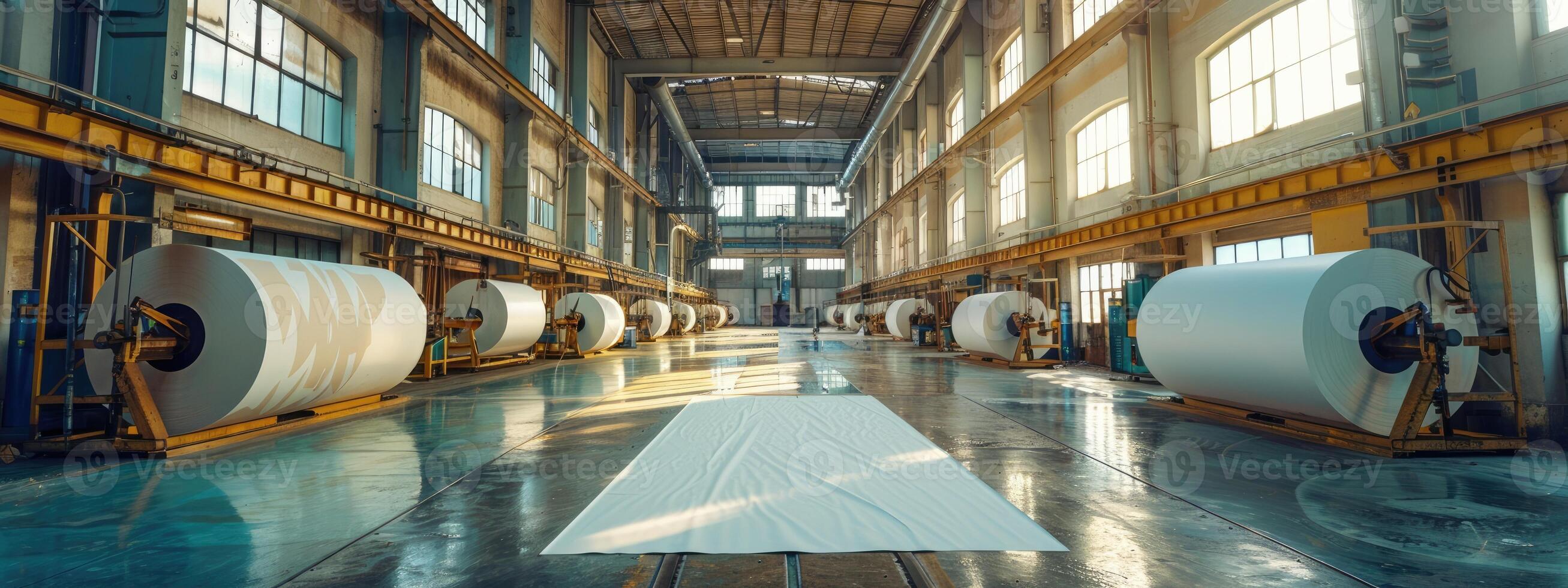 AI generated Clean, large paper factory photo