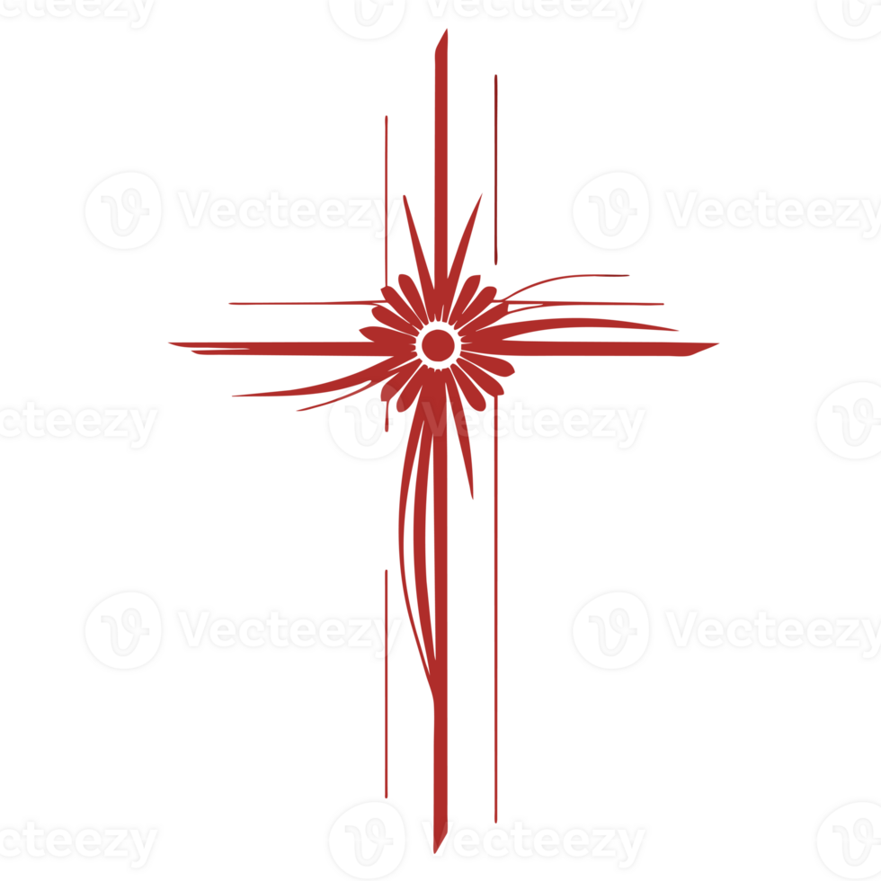 AI generated beautiful graphic red christian cross with flower png