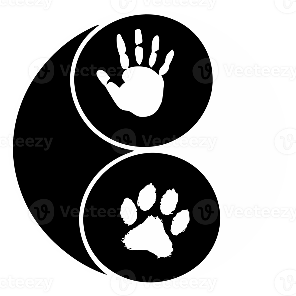 ai généré graphique yin Yang symbole avec animal de compagnie patte et Humain main png