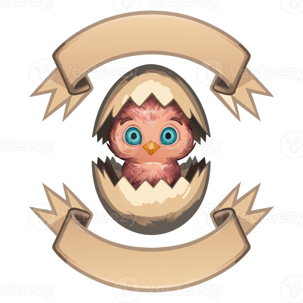 AI generated easter graphic chicken hatching from eggs sash with space for text png