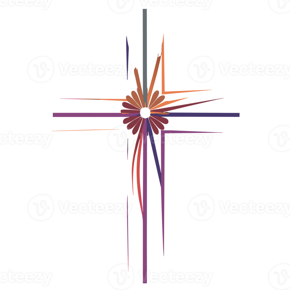AI generated beautiful graphic red christian cross with flower png