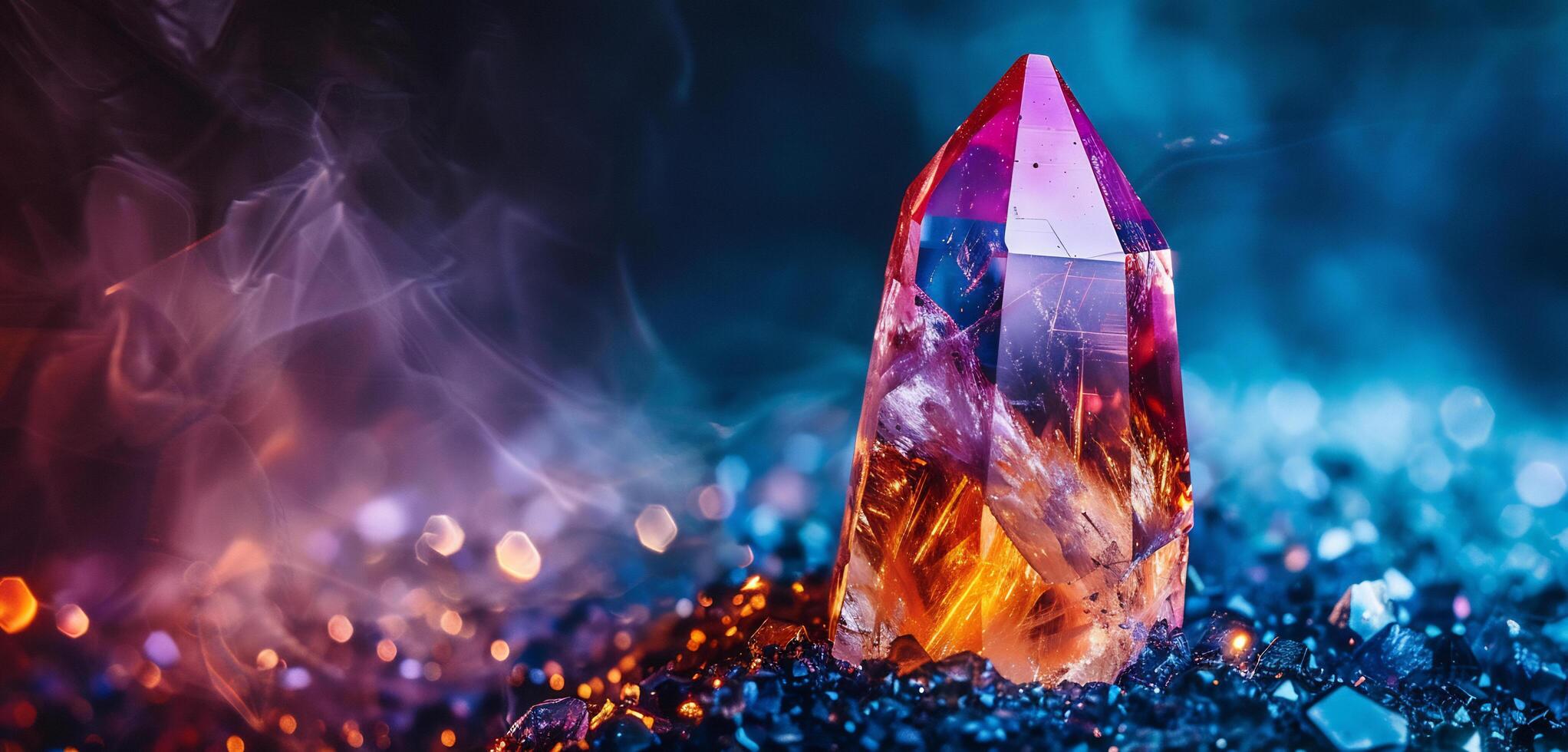 AI generated colorful pristine crystal stone set against a dark background photo