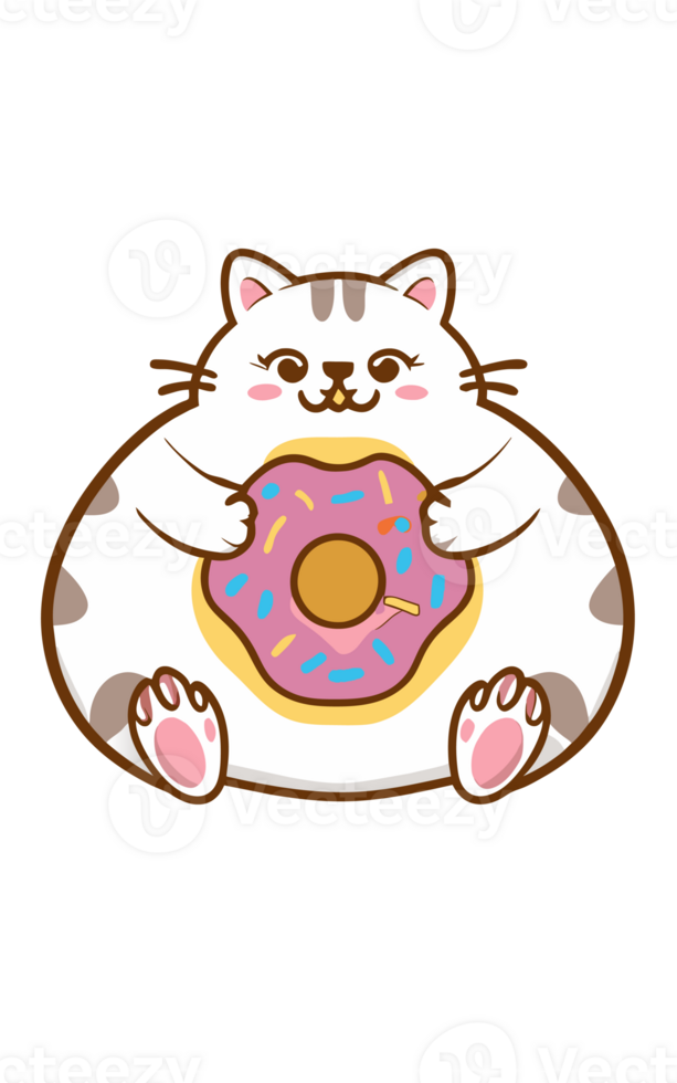 AI generated kawaii fat cat graphic with pink donut png