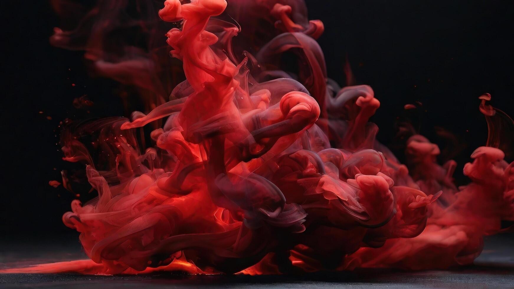 ai generado oscuro rojo de colores fumar en un negro antecedentes foto