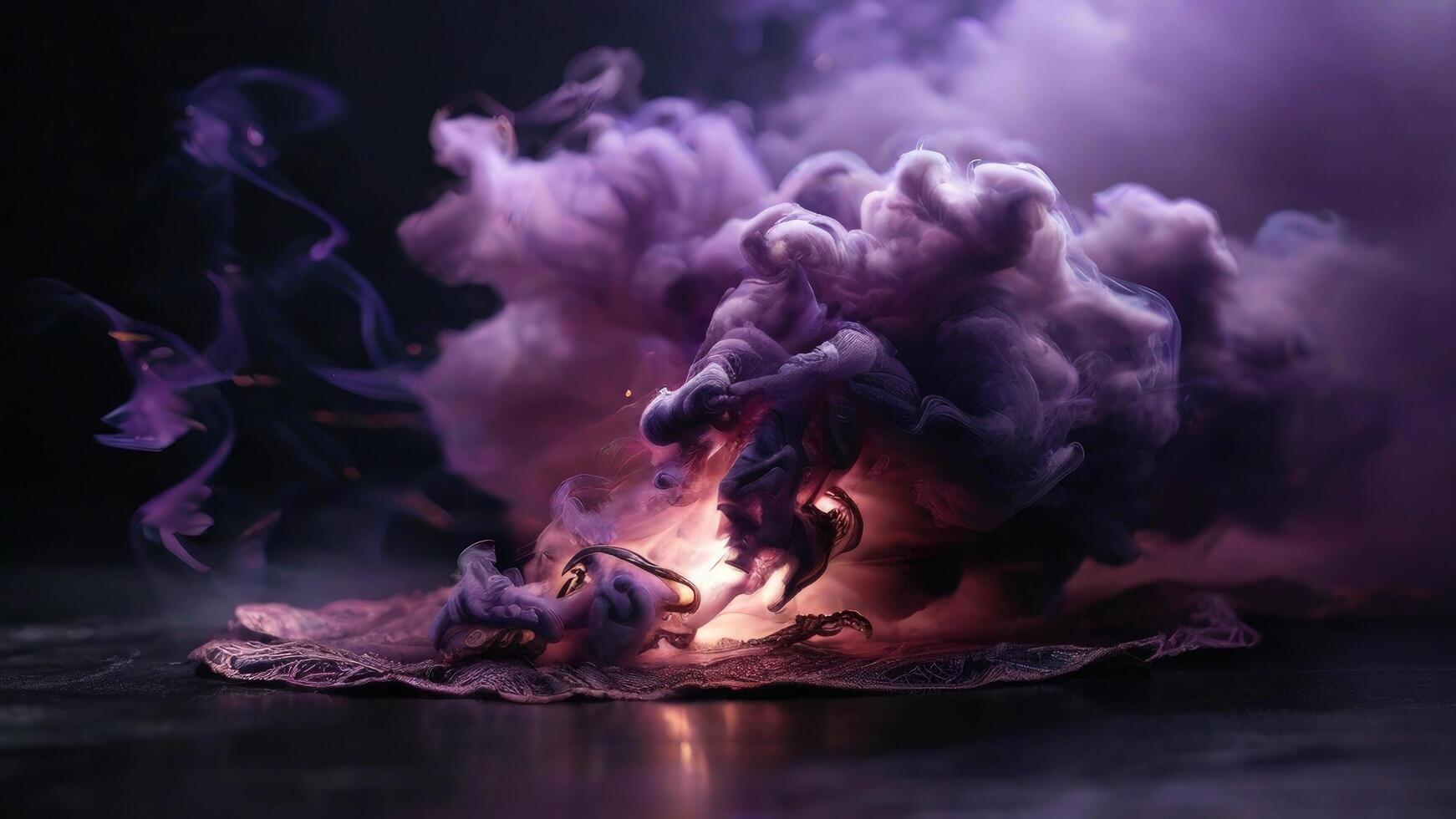 AI generated Purple colored smoke on a black background photo