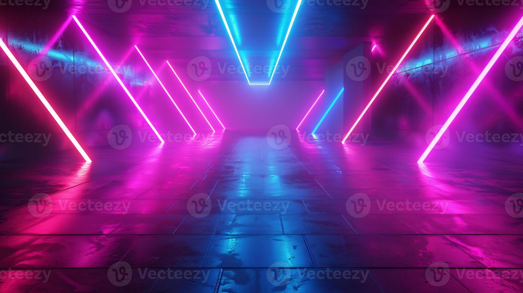 AI generated Abstract empty virtual neon background with glowing blue and purple lines photo