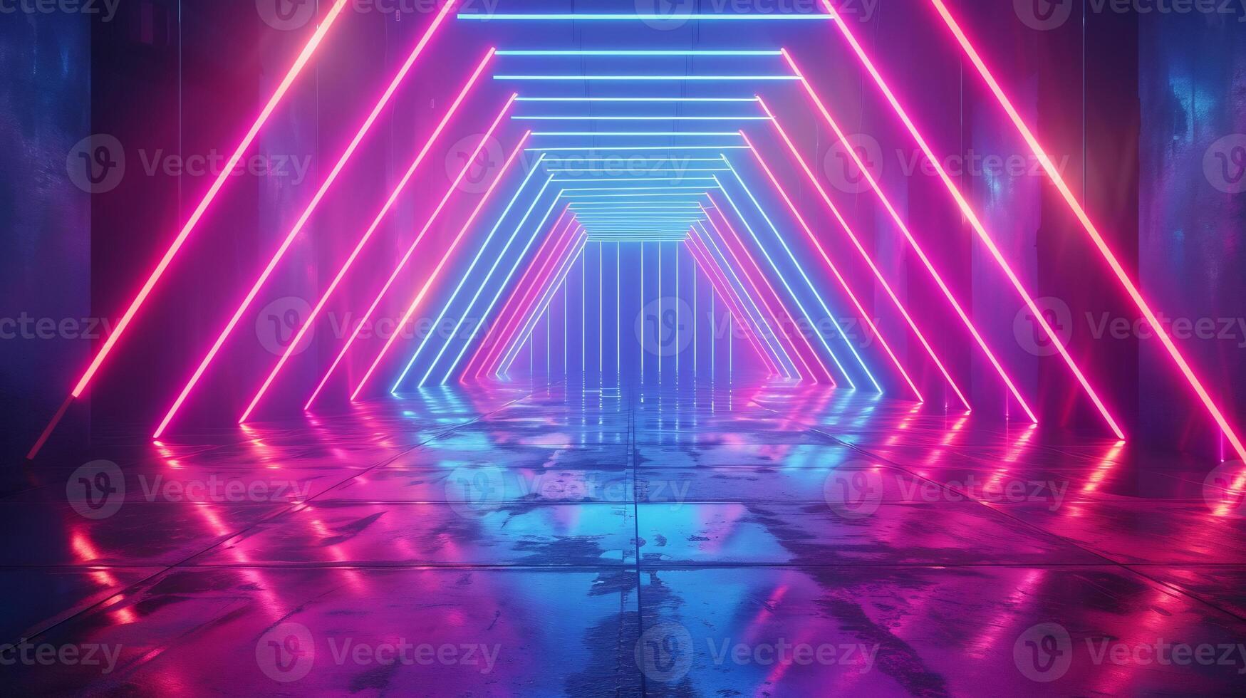 AI generated Abstract empty virtual neon background with glowing blue and purple lines photo
