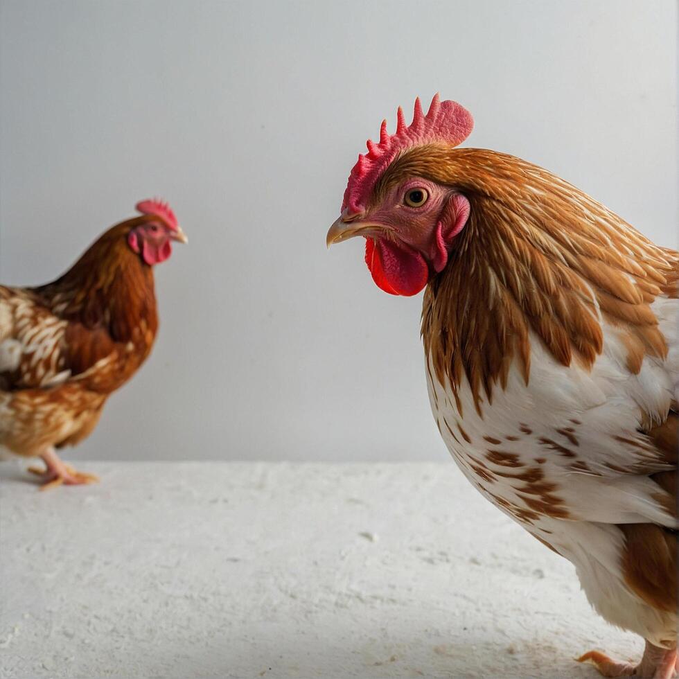 un cerca arriba de un gallo con un blanco y marrón cabeza foto