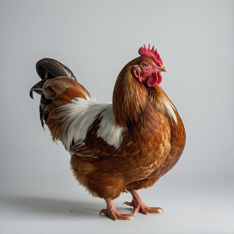 un cerca arriba de un gallo con un blanco y marrón cabeza foto