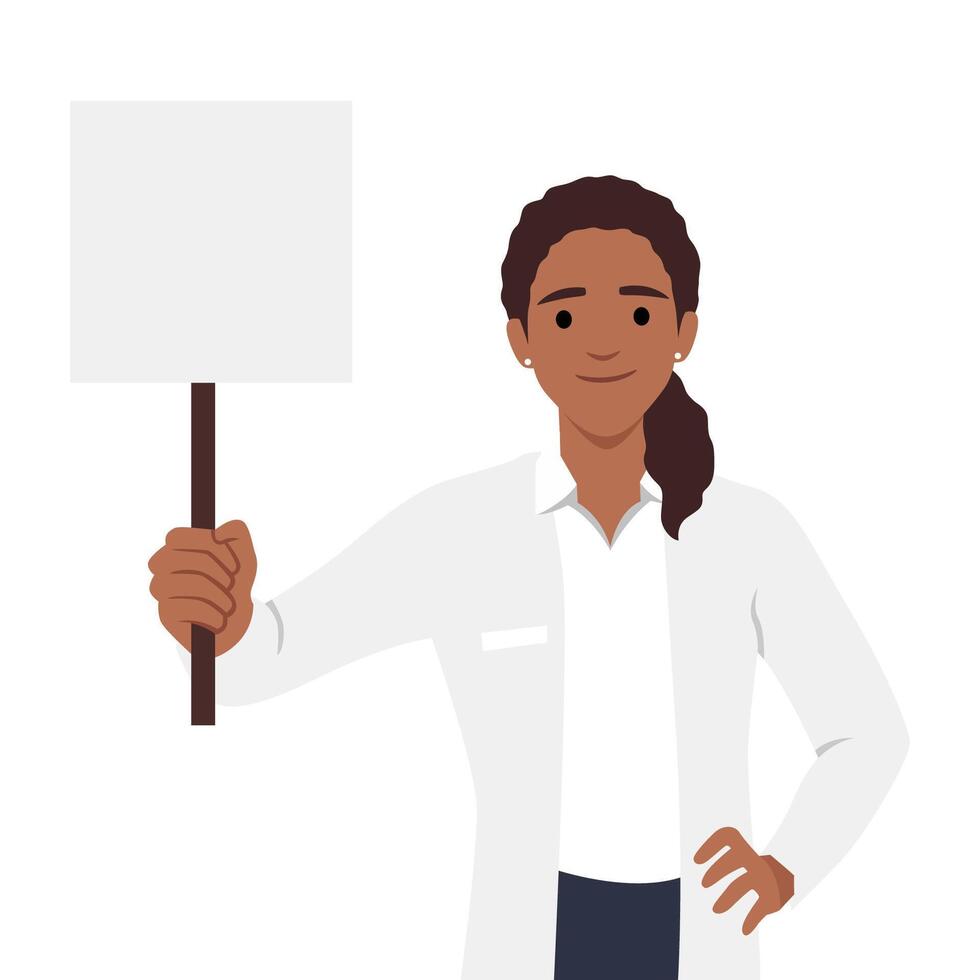 Doctor holding blank board in her hand. vector