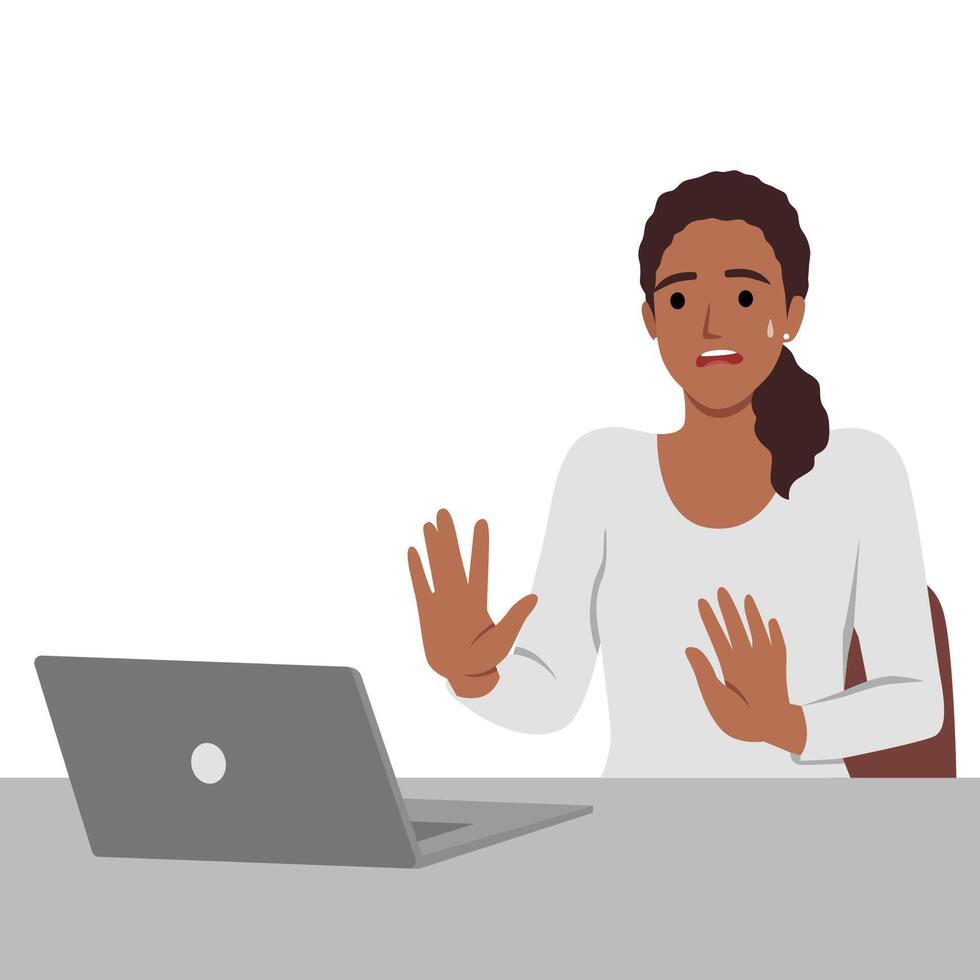 Woman making no hand sign or x symbol, expressing negative feeling, rejection, displeased vector