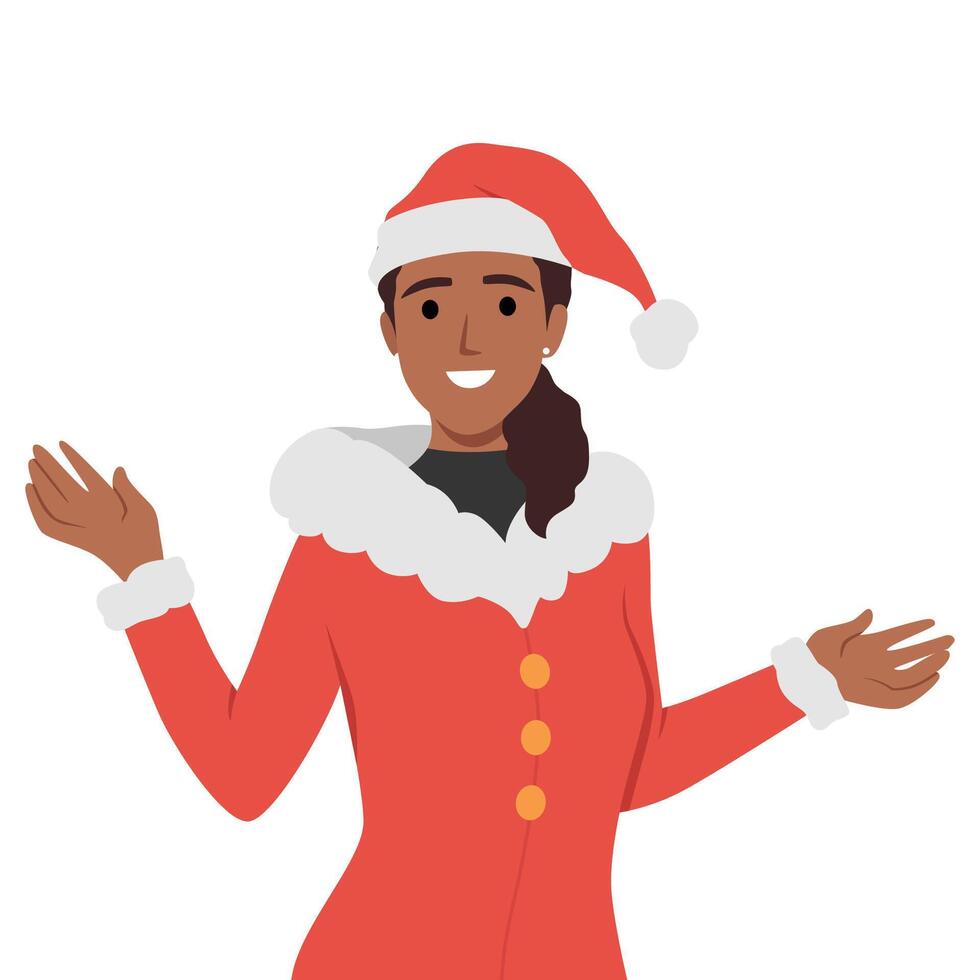 hermosa mujer vistiendo Papa Noel claus traje vector