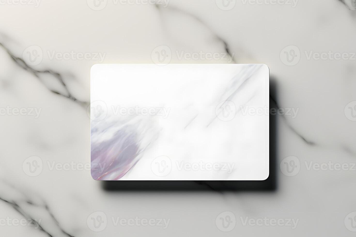 AI generated Business card mockup on a stone background, top view. White marble namecard design mock up presentation photo