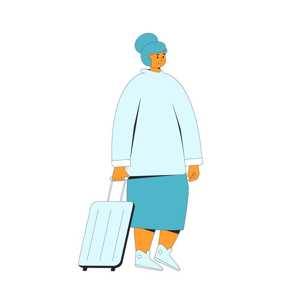 Tourist character with bags. Female person isolated with luggage. vector